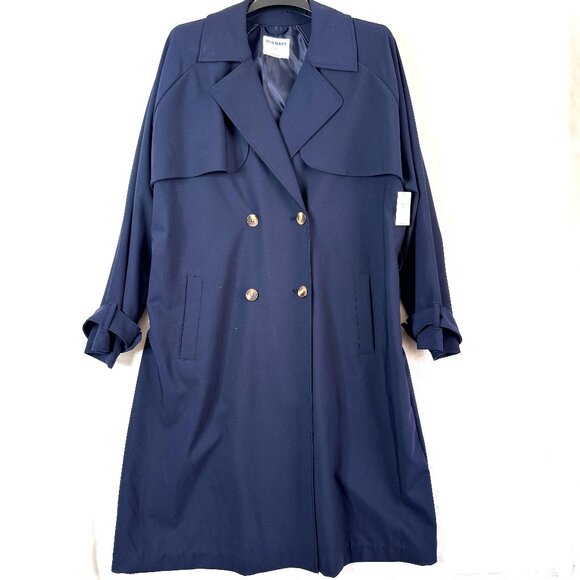 Old Navy Soft Volume Double Breasted Classic Trench Overcoat Womens XXL Blue NEW - Picture 1 of 5